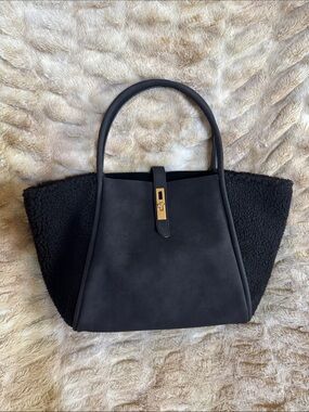 Black Structured Tote Bag with Gold Accent